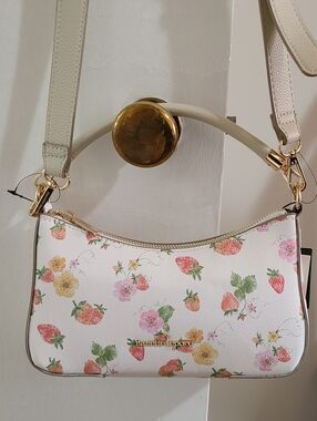 Nanette Lepore Floral & strawberry White Palloma Crossbody Purse Handbag Bag